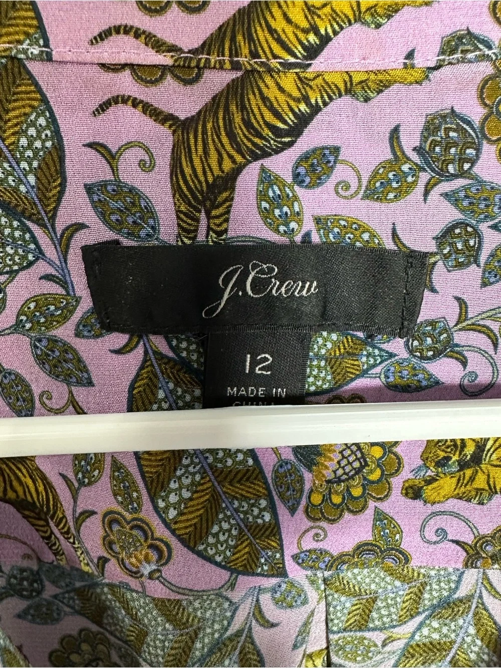 J. Crew 100% silk Lavender Tiger Floral Button-Down Shirt Size 12